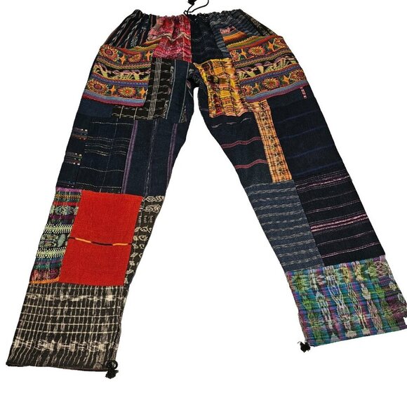 Guatemalan Boho Multicolor Multipattern Unisex Artsy Pants Woven Embroidery Uniq - Picture 4 of 15
